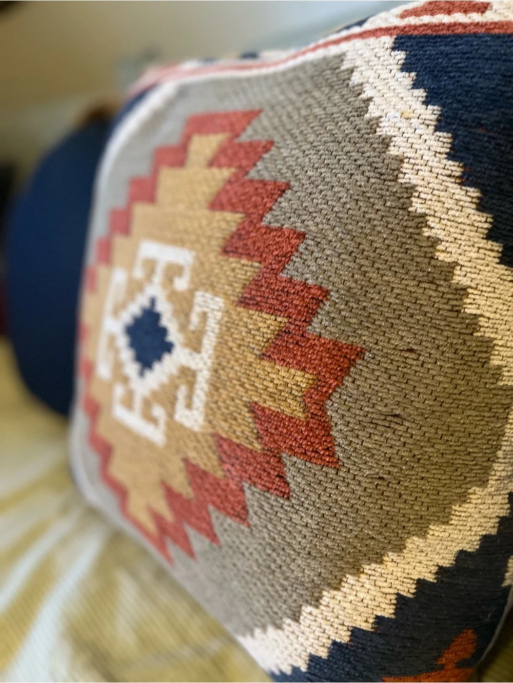 Boho Geometric Accent Pillow in Navy, Rust, and Tan - Brand Unspecified